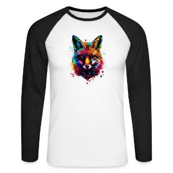 Fox Pop Art Colorful Fox Lover Red Fox Foxes - Unisex Long Sleeve Baseball T-Shirt - white/black - Front - Nik (191cm)