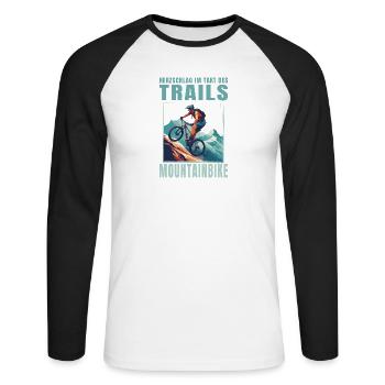 Herzschlag im Takt des Trails - Unisex Baseballshirt langarm - Weiß/Schwarz - Vorne - Nik (191cm)