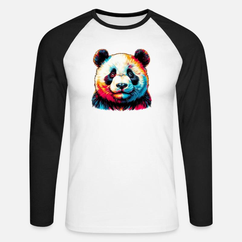 Panda - Unisex Baseballshirt langarm - Weiß/Schwarz
