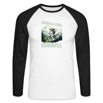 Adrenalin Junkie - MTB Downhill - Unisex Baseballshirt langarm - Weiß/Schwarz - Vorne - Nik (191cm)