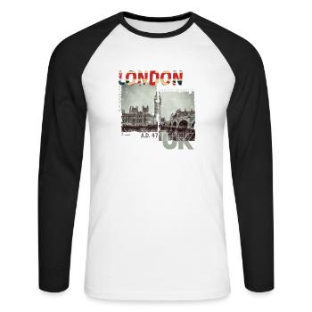 London UK Vintage - Unisex Baseballshirt langarm - Weiß/Schwarz - Vorne - Nik (191cm)