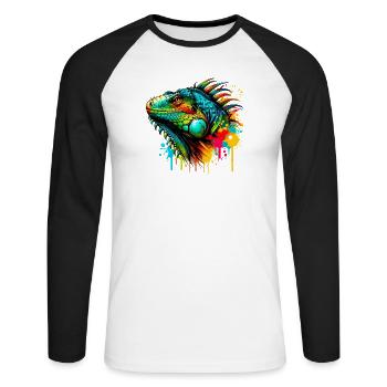 Leguan - Unisex Baseballshirt langarm - Weiß/Schwarz - Vorne - Nik (191cm)