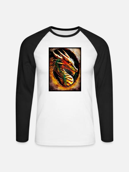 Feuerdrache im Kreis - Unisex Baseballshirt langarm - Weiß/Schwarz
