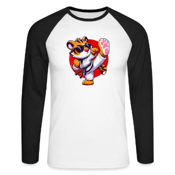 Tigre Karate Style Illustration - T-shirt baseball manches longues Homme - blanc/noir - Devant - Nik (191cm)