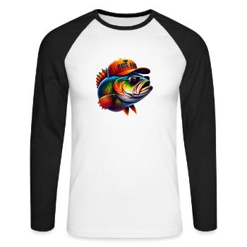 Gestreifter Barschkönig - Unisex Baseballshirt langarm - Weiß/Schwarz - Vorne - Nik (191cm)