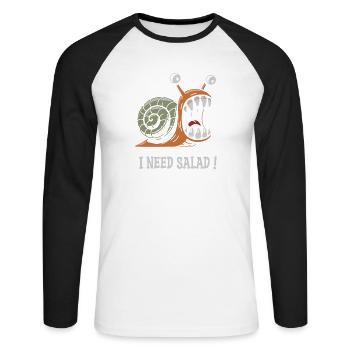 escargot , j'ai besoin de salade ! - T-shirt baseball manches longues Homme - blanc/noir - Devant - Nik (191cm)