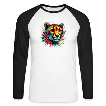 Guépard - T-shirt baseball manches longues Homme - blanc/noir - Devant - Nik (191cm)