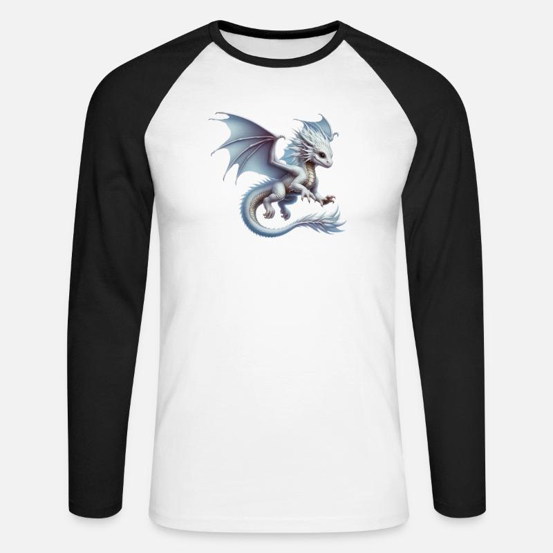 Drache - Unisex Baseballshirt langarm - Weiß/Schwarz