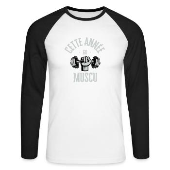 Cette année go muscu - T-shirt baseball manches longues Homme - blanc/noir - Devant - Nik (191cm)