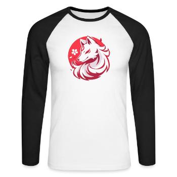 Weißfuchs nach asiatischer Art - Unisex Baseballshirt langarm - Weiß/Schwarz - Vorne - Nik (191cm)