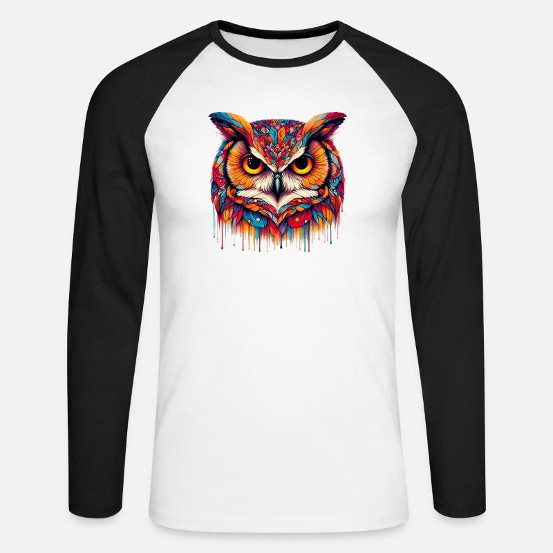 Eule - Unisex Baseballshirt langarm - Weiß/Schwarz