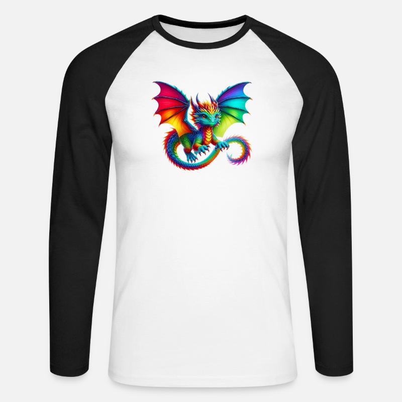 Drache - Unisex Baseballshirt langarm - Weiß/Schwarz