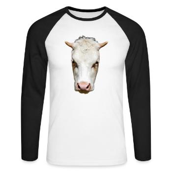 funny cow cow head gift farmer - Unisex Long Sleeve Baseball T-Shirt - white/black - Front - Nik (191cm)