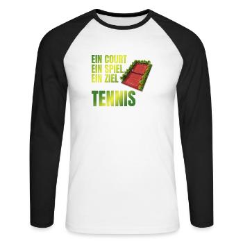 Ein Court - Ein Spiel - Ein Ziel - Tennis - Unisex Baseballshirt langarm - Weiß/Schwarz - Vorne - Nik (191cm)