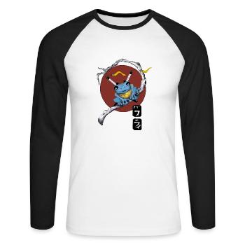 Bonsai-Frosch - Unisex Baseballshirt langarm - Weiß/Schwarz - Vorne - Nik (191cm)