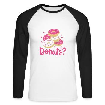Donuts Donut-Liebhaber - Unisex Baseballshirt langarm - Weiß/Schwarz - Vorne - Nik (191cm)