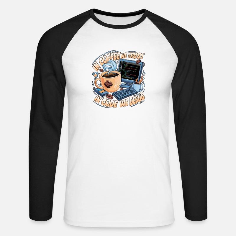 KaffeeCode Debug: In Code Wir Debuggen - Unisex Baseballshirt langarm - Weiß/Schwarz