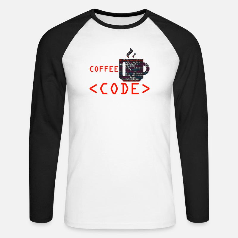 Programmers generate code from coffee - Unisex Long Sleeve Baseball T-Shirt - white/black