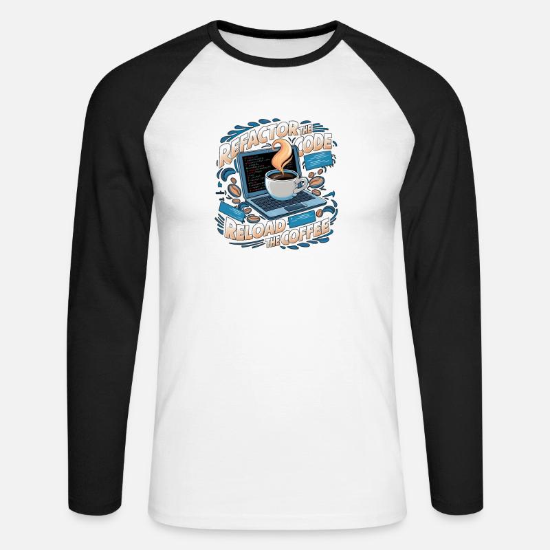 Programmers generate code from coffee - Unisex Long Sleeve Baseball T-Shirt - white/black