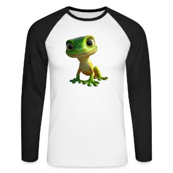 Gecko Lézard Reptile Geckos Lézard Iguane Gekko - T-shirt baseball manches longues Homme - blanc/noir - Devant - Nik (191cm)