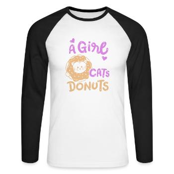 Donut- und Katzenliebhaber - Unisex Baseballshirt langarm - Weiß/Schwarz - Vorne - Nik (191cm)
