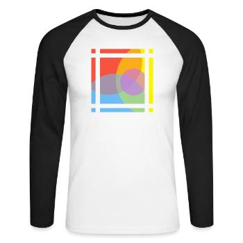 Geometrische Farbenspiele  - Unisex Baseballshirt langarm - Weiß/Schwarz - Vorne - Nik (191cm)