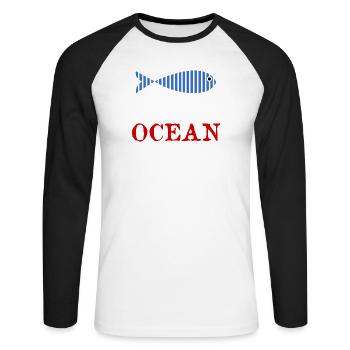 POISSON. POISSON D'AVRIL. VACANCES. ETE. HUMOUR - T-shirt baseball manches longues Homme - blanc/noir - Devant - Nik (191cm)