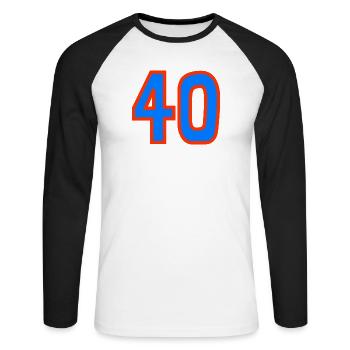 40. 40 ANS. 40e ANNIVERSAIRE. ANNIVERSAIRE 40 ANS. - T-shirt baseball manches longues Homme - blanc/noir - Devant - Nik (191cm)