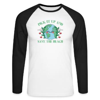 Bathing beach & sea plastic-free against pollution - Unisex Long Sleeve Baseball T-Shirt - white/black - Front - Nik (191cm)