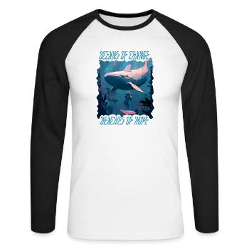 Bathing beach & sea plastic-free against pollution - Unisex Long Sleeve Baseball T-Shirt - white/black - Front - Nik (191cm)