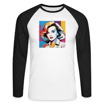 Portrait pop art femme iconique - T-shirt baseball manches longues Homme - blanc/noir - Devant - Nik (191cm)