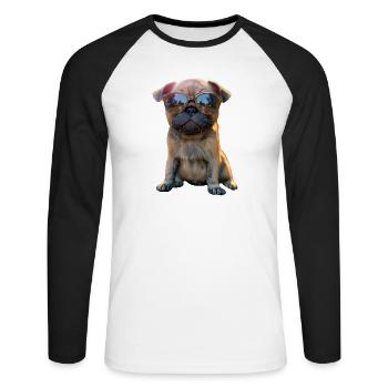 Carlin Beige Les chiens adorent Carlin Petit carlin mignon - T-shirt baseball manches longues Homme - blanc/noir - Devant - Nik (191cm)