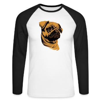 Carlin Beige Les chiens adorent Carlin Petit carlin mignon - T-shirt baseball manches longues Homme - blanc/noir - Devant - Nik (191cm)