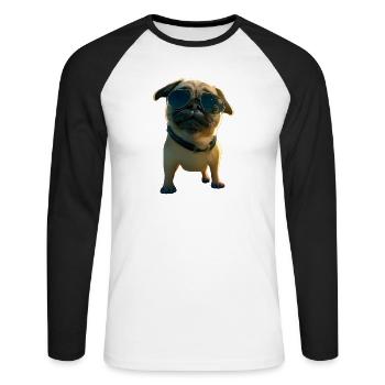 Carlin Beige Les chiens adorent Carlin Petit carlin mignon - T-shirt baseball manches longues Homme - blanc/noir - Devant - Nik (191cm)