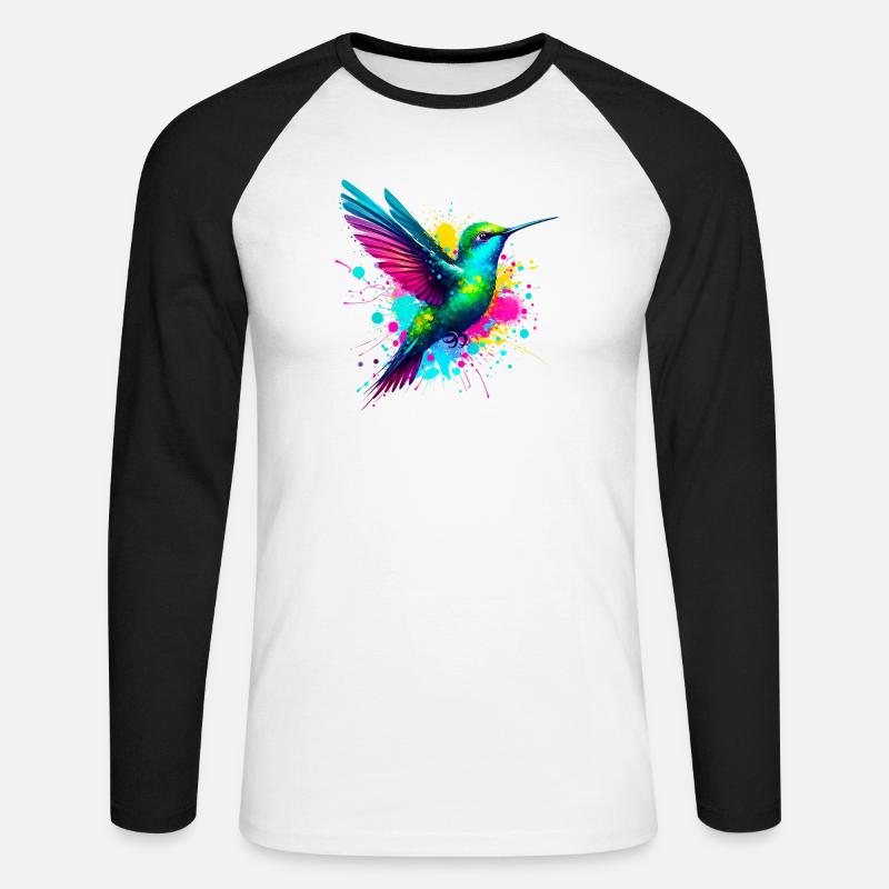 Kolibri - Unisex Baseballshirt langarm - Weiß/Schwarz