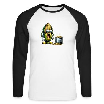 Lustiges Mais Design - Unisex Baseballshirt langarm - Weiß/Schwarz - Vorne - Nik (191cm)