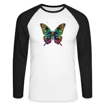 ailes de papillon papillons colorés - T-shirt baseball manches longues Homme - blanc/noir - Devant - Nik (191cm)