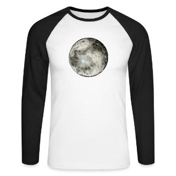 Schau dir den Mond an, er ist kostenlos (weiße Buchstaben) - Unisex Baseballshirt langarm - Weiß/Schwarz - Vorne - Nik (191cm)