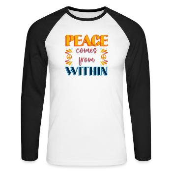Frieden kommt von innen Farbdesign - Unisex Baseballshirt langarm - Weiß/Schwarz - Vorne - Nik (191cm)