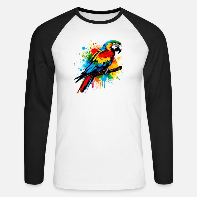 Papagei - Unisex Baseballshirt langarm - Weiß/Schwarz