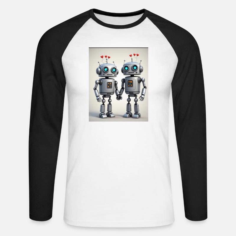 Roboter Pärchen - Unisex Baseballshirt langarm - Weiß/Schwarz