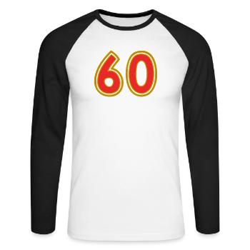 60. 60 ANS. 60e ANNIVERSAIRE. ANNIVERSAIRE 60 ANS. - T-shirt baseball manches longues Homme - blanc/noir - Devant - Nik (191cm)