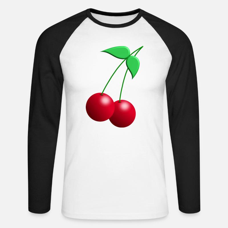 Zwillings Kirschen mit Blättern - Unisex Baseballshirt langarm - Weiß/Schwarz