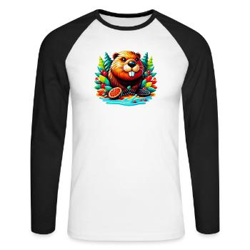 Beaver - Unisex Long Sleeve Baseball T-Shirt - white/black - Front - Nik (191cm)
