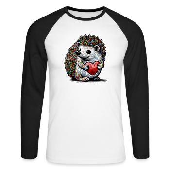 Igel mit Herz - Unisex Baseballshirt langarm - Weiß/Schwarz - Vorne - Nik (191cm)
