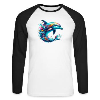 Delfin - Unisex Baseballshirt langarm - Weiß/Schwarz - Vorne - Nik (191cm)