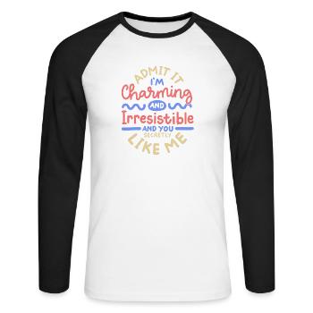 Sarkasmus sarkastischer Spruch - Unisex Baseballshirt langarm - Weiß/Schwarz - Vorne - Nik (191cm)
