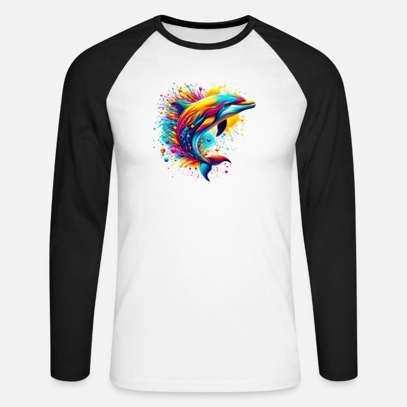 Delfin - Unisex Baseballshirt langarm - Weiß/Schwarz