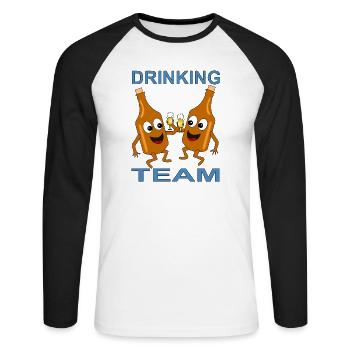 Photo d’équipe humoristique de consommation d’alcool - T-shirt baseball manches longues Homme - blanc/noir - Devant - Nik (191cm)