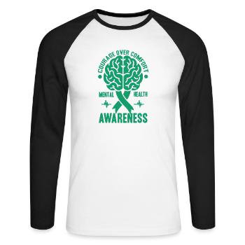 Depression Help - Mental Breakdown - Unisex Long Sleeve Baseball T-Shirt - white/black - Front - Nik (191cm)